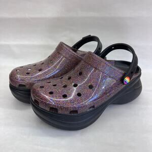 Pride Bae Platform Crocs for women's Size 9 Purple Glitter Unique Stylish Shoes